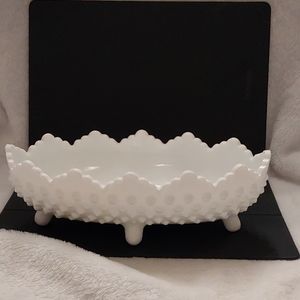 Fenton glass Cracker Dish w/ Hobnail design in Milk White
